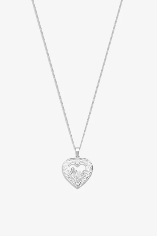 Simply Silver Sterling Silver 925 Cubic Zirconia Heart Shaker Necklace