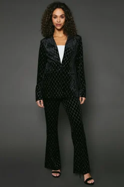 Single Breasted Embellished Velvet Blazer