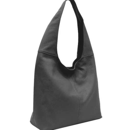 Slate Grey Soft Pebbled Leather Hobo Bag | BXBLY