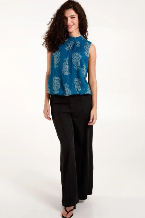 Sleeveless High Neck Puff Ball Top