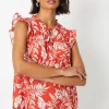 Sleeveless Keyhole Ruffle Blouse