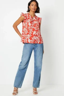 Sleeveless Keyhole Ruffle Blouse
