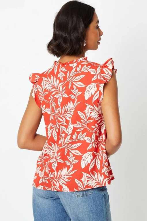 Sleeveless Keyhole Ruffle Blouse