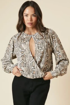 Snake Key Hole Wrap Long Sleeve Top