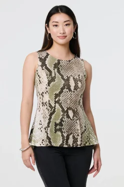 Snake Print Sleeveless Curve Hem Top