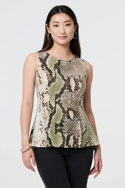 Snake Print Sleeveless Curve Hem Top