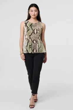 Snake Print Sleeveless Curve Hem Top