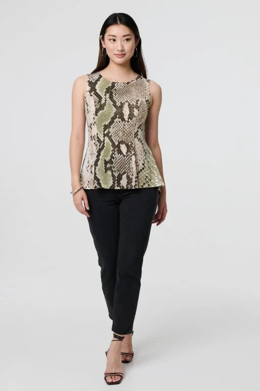 Snake Print Sleeveless Curve Hem Top