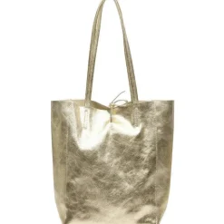 Soft Gold Metallic Leather Tote Shopper Bag | BYDRX