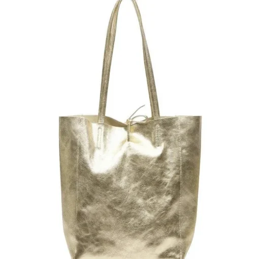 Soft Gold Metallic Leather Tote Shopper Bag | BYDRX