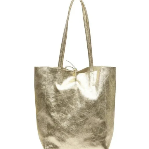 Soft Gold Metallic Leather Tote Shopper Bag | BYDRX