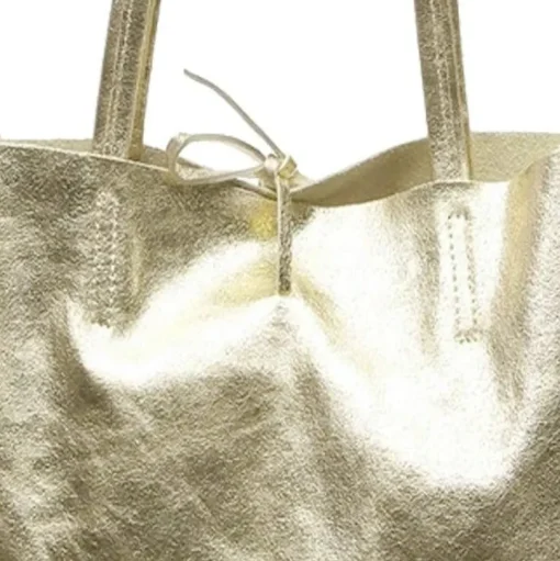 Soft Gold Metallic Leather Tote Shopper Bag | BYDRX