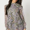 Soft Paisley Ruffle Shoulder Chiffon Mini Dress