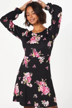 Spaced Floral Long Sleeve Mini Dress