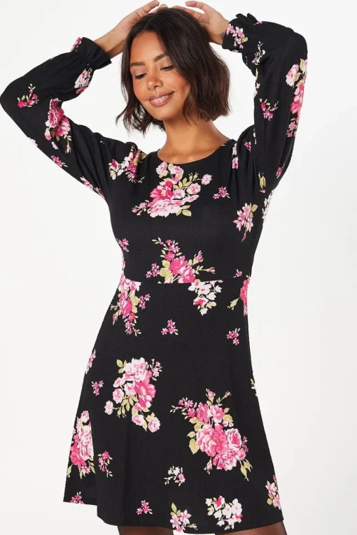 Spaced Floral Long Sleeve Mini Dress