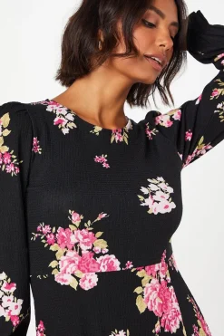 Spaced Floral Long Sleeve Midi Dress