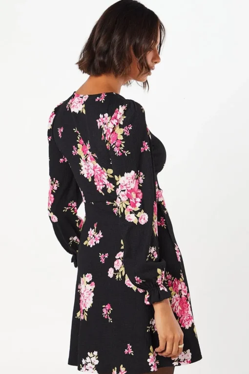 Spaced Floral Long Sleeve Mini Dress