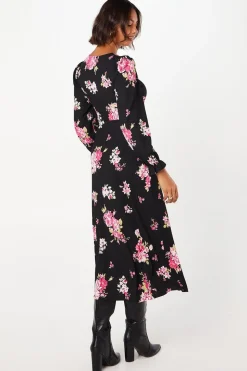 Spaced Floral Long Sleeve Midi Dress