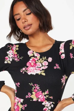 Spaced Floral Long Sleeve Mini Dress