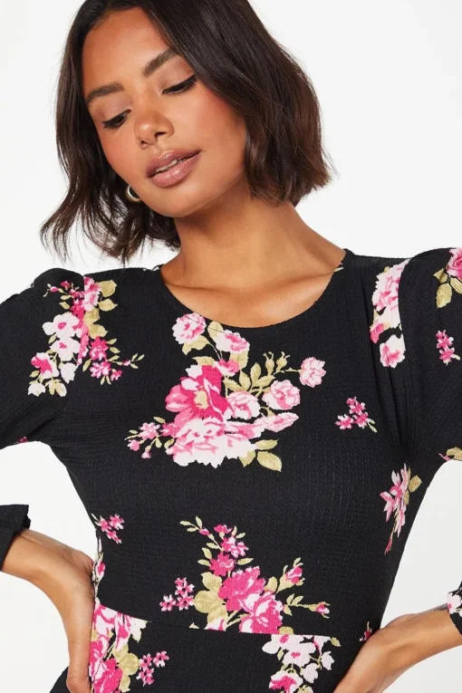 Spaced Floral Long Sleeve Mini Dress