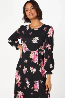 Spaced Floral Long Sleeve Midi Dress