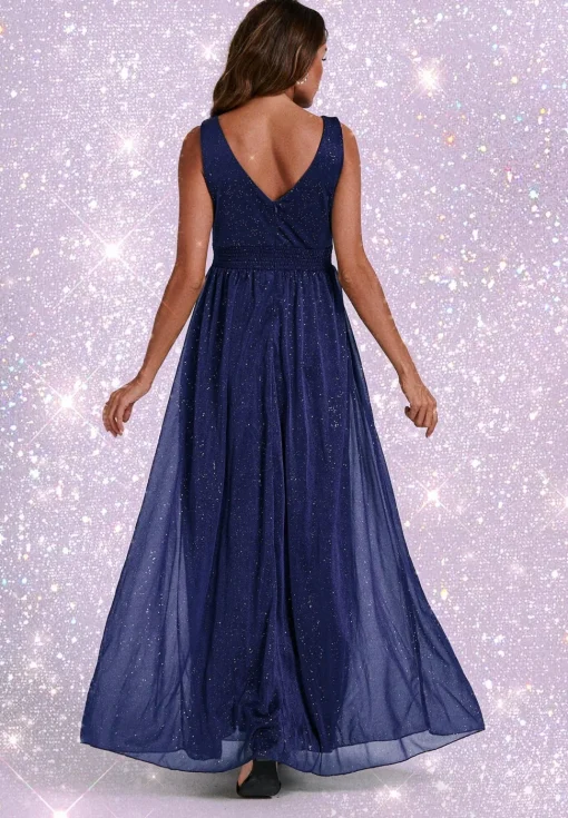 Sparkly V Neck Bridesmaid Maxi Dress In Navy