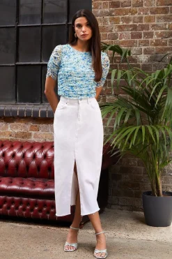 Split Denim Midi Skirt