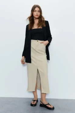 Split Front Denim Maxi Skirt