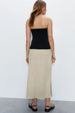 Split Front Denim Maxi Skirt