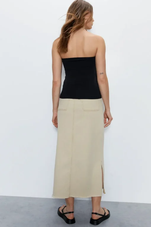 Split Front Denim Maxi Skirt