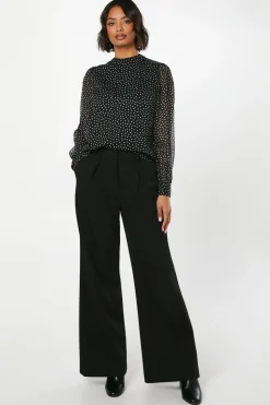 Spot Chiffon High Neck Long Sleeve Blouse