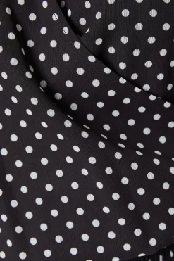 Spot Chiffon Shirred Hem Wrap Blouse