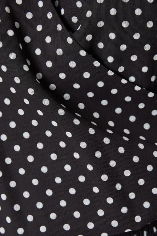Spot Chiffon Shirred Hem Wrap Blouse
