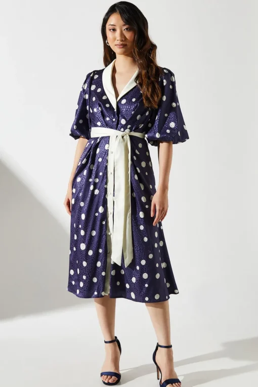 Spot Contrast Collar Dress