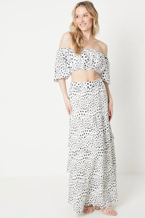 Spot Pleated Tiered Maxi Skirt