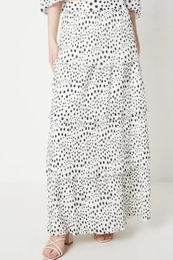 Spot Pleated Tiered Maxi Skirt