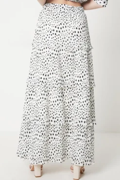 Spot Pleated Tiered Maxi Skirt