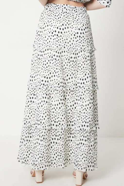 Spot Pleated Tiered Maxi Skirt