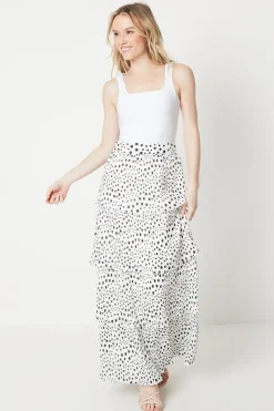 Spot Pleated Tiered Maxi Skirt