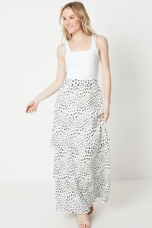Spot Pleated Tiered Maxi Skirt