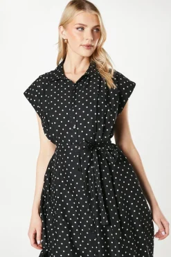 Spot Print Belted Shirt Dress