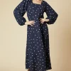 Spot Square Neck Ruffle Midi Dress