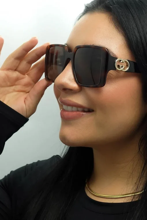 Square Dark Havana with Gold Dark Brown GG1692S