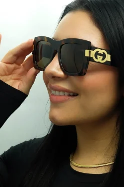 Square Dark Havana with Gold Brown GG1688S