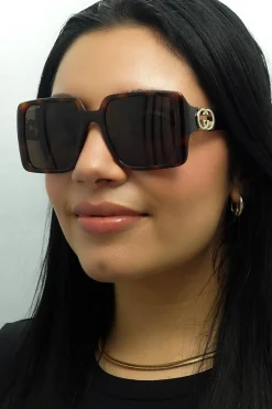 Square Dark Havana with Gold Dark Brown GG1692S