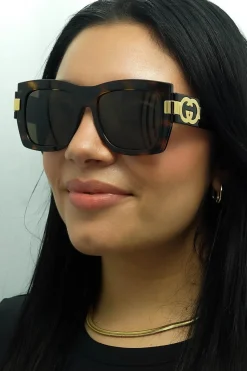 Square Dark Havana with Gold Brown GG1688S