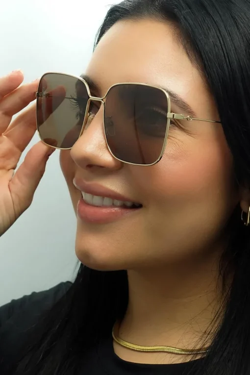 Square Gold Brown Sunglasses