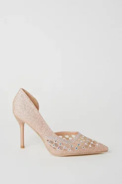 Stazie Glitter Mesh Diamante High Heeled Court Shoes