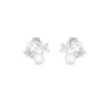 Sterling Silver 925 Cubic Zirconia And Freshwater Pearl Multi Stone Stud Earrings