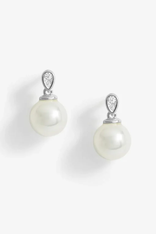 Sterling Silver 925 Cubic Zirconia and Pearl Classic Stud Earrings